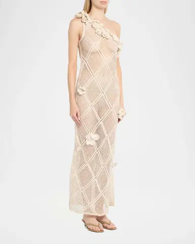 JW Anderson Floral Crochet One-Shoulder Net Knit Ankle Dress | Thumbnail 4 JW Anderson Floral Crochet One-Shoulder Net Knit Ankle Dress | Thumbnail 4