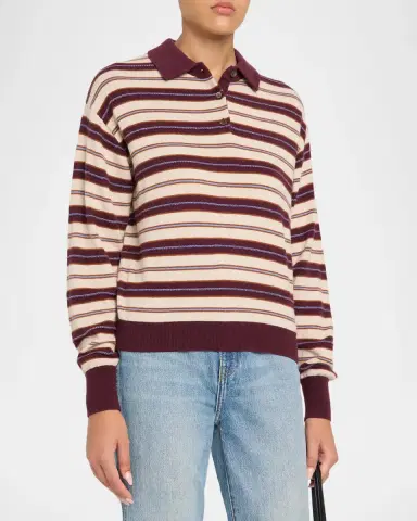 Guest In Residence Collegiate Striped Cashmere Polo Sweater | Thumbnail 4 Guest In Residence Collegiate Striped Cashmere Polo Sweater | Thumbnail 4