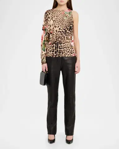 Roberto Cavalli Floral Leopard Print Jersey Asymmetric Top | Thumbnail 2 Roberto Cavalli Floral Leopard Print Jersey Asymmetric Top | Thumbnail 2