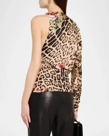 Roberto Cavalli Floral Leopard Print Jersey Asymmetric Top | Thumbnail 3 Roberto Cavalli Floral Leopard Print Jersey Asymmetric Top | Thumbnail 3
