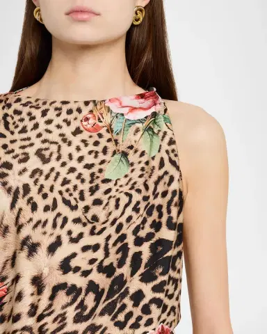 Roberto Cavalli Floral Leopard Print Jersey Asymmetric Top | Thumbnail 5 Roberto Cavalli Floral Leopard Print Jersey Asymmetric Top | Thumbnail 5