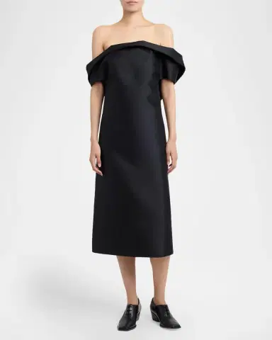 Jil Sander Off-The-Shoulder Silk-Wool Midi Dress | Thumbnail 2 Jil Sander Off-The-Shoulder Silk-Wool Midi Dress | Thumbnail 2