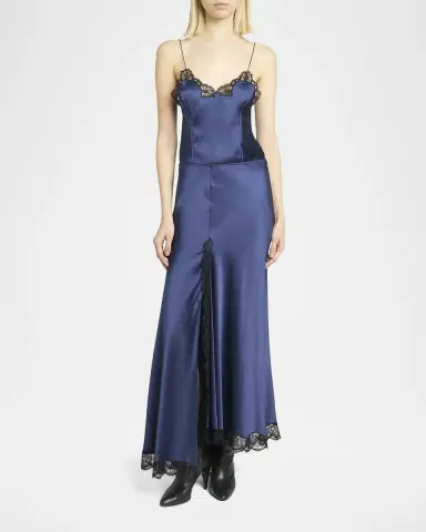 Isabel Marant Alexandra Lace-Trim Asymmetric Satin Midi Skirt | Thumbnail 2 Isabel Marant Alexandra Lace-Trim Asymmetric Satin Midi Skirt | Thumbnail 2