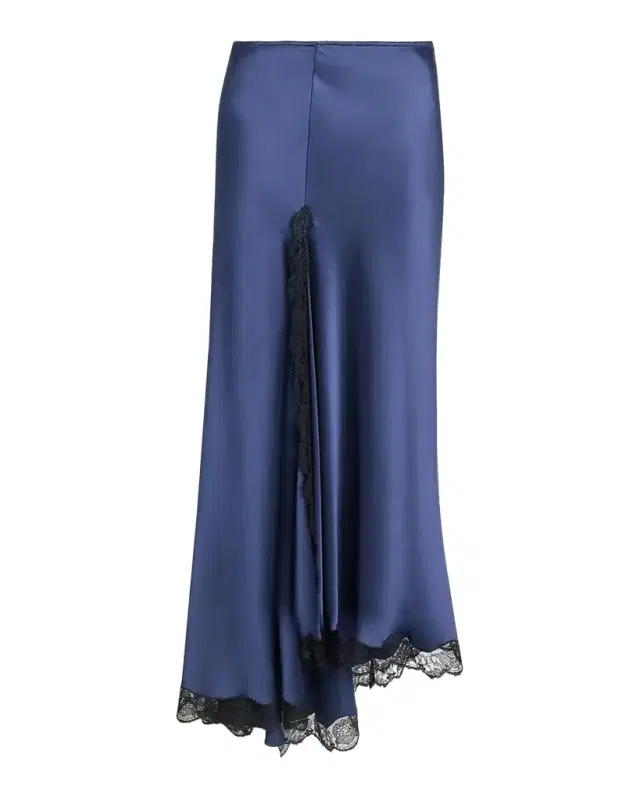 Alexandra Lace-Trim Asymmetric Satin Midi Skirt Alexandra Lace-Trim Asymmetric Satin Midi Skirt