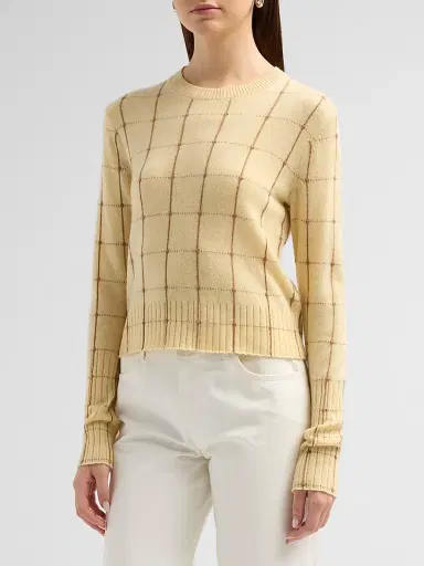 Guest In Residence Women's Shrunken Windowpane Cashmere Crewneck Sweater | Thumbnail 4 Guest In Residence Women's Shrunken Windowpane Cashmere Crewneck Sweater | Thumbnail 4