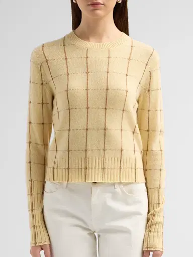 Guest In Residence Women's Shrunken Windowpane Cashmere Crewneck Sweater | Thumbnail 5 Guest In Residence Women's Shrunken Windowpane Cashmere Crewneck Sweater | Thumbnail 5