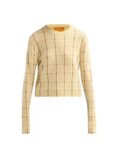 Guest In Residence Women's Shrunken Windowpane Cashmere Crewneck Sweater | Thumbnail 1 Guest In Residence Women's Shrunken Windowpane Cashmere Crewneck Sweater | Thumbnail 1