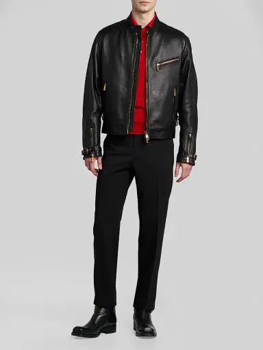 Versace Men's Leather Moto Jacket | Thumbnail 2 Versace Men's Leather Moto Jacket | Thumbnail 2