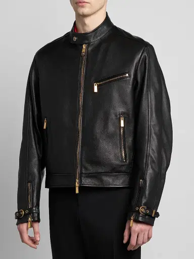 Versace Men's Leather Moto Jacket | Thumbnail 4 Versace Men's Leather Moto Jacket | Thumbnail 4
