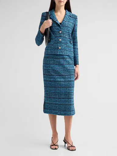 Ming Wang Women's Tweed Checked Pencil Midi Skirt | Thumbnail 2 Ming Wang Women's Tweed Checked Pencil Midi Skirt | Thumbnail 2