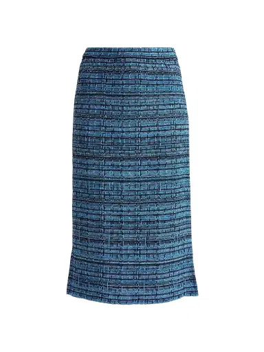 Ming Wang Women's Tweed Checked Pencil Midi Skirt | Thumbnail 1 Ming Wang Women's Tweed Checked Pencil Midi Skirt | Thumbnail 1