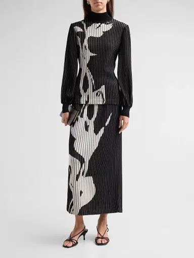 Ming Wang Women's Striped Floral Skirt | Thumbnail 2 Ming Wang Women's Striped Floral Skirt | Thumbnail 2