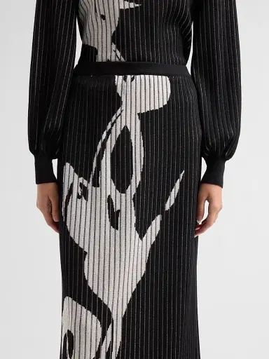 Ming Wang Women's Striped Floral Skirt | Thumbnail 5 Ming Wang Women's Striped Floral Skirt | Thumbnail 5