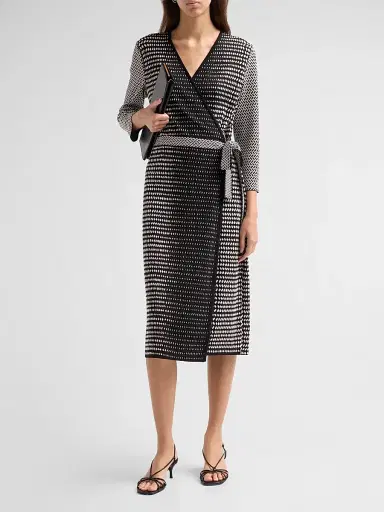 Ming Wang Women's Aria Monochrome Midi Wrap Dress | Thumbnail 2 Ming Wang Women's Aria Monochrome Midi Wrap Dress | Thumbnail 2