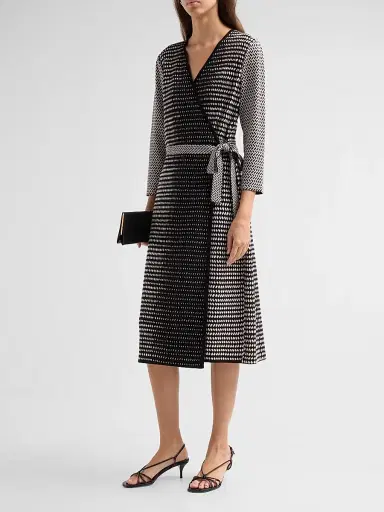 Ming Wang Women's Aria Monochrome Midi Wrap Dress | Thumbnail 4 Ming Wang Women's Aria Monochrome Midi Wrap Dress | Thumbnail 4