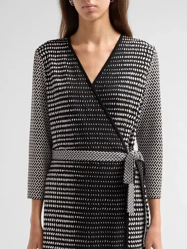 Ming Wang Women's Aria Monochrome Midi Wrap Dress | Thumbnail 5 Ming Wang Women's Aria Monochrome Midi Wrap Dress | Thumbnail 5