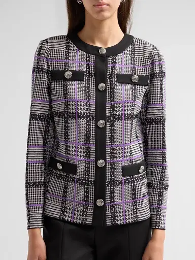Ming Wang Women's Plaid Tweed Jacket | Thumbnail 5 Ming Wang Women's Plaid Tweed Jacket | Thumbnail 5