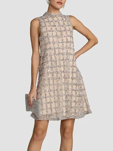 Mac Duggal Women's Embellished Mesh Sleeveless Mini Dress | Thumbnail 3 Mac Duggal Women's Embellished Mesh Sleeveless Mini Dress | Thumbnail 3