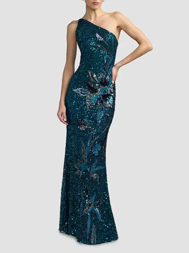 Mac Duggal Women's Floral Mesh One-Shoulder Gown | Thumbnail 2 Mac Duggal Women's Floral Mesh One-Shoulder Gown | Thumbnail 2