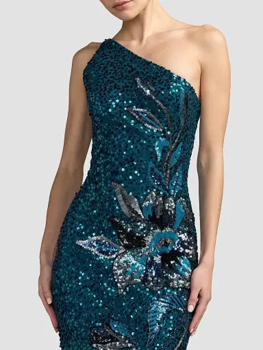 Mac Duggal Women's Floral Mesh One-Shoulder Gown | Thumbnail 4 Mac Duggal Women's Floral Mesh One-Shoulder Gown | Thumbnail 4