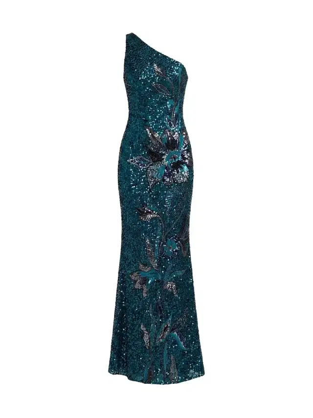 Women's Floral Mesh One-Shoulder Gown Women's Floral Mesh One-Shoulder Gown