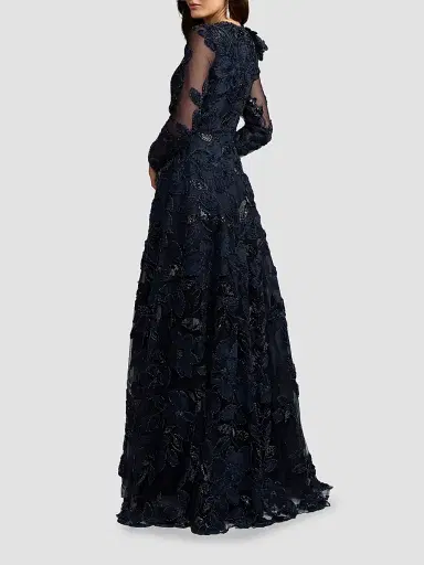 Mac Duggal Women's Floral Mesh Long-Sleeve Gown | Thumbnail 3 Mac Duggal Women's Floral Mesh Long-Sleeve Gown | Thumbnail 3