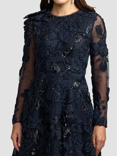 Mac Duggal Women's Floral Mesh Long-Sleeve Gown | Thumbnail 4 Mac Duggal Women's Floral Mesh Long-Sleeve Gown | Thumbnail 4