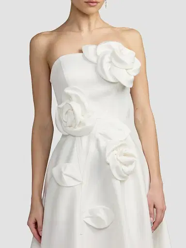 Mac Duggal Women's Floral Satin Strapless Midi Dress | Thumbnail 4 Mac Duggal Women's Floral Satin Strapless Midi Dress | Thumbnail 4