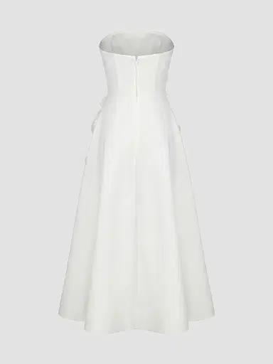Mac Duggal Women's Floral Satin Strapless Midi Dress | Thumbnail 5 Mac Duggal Women's Floral Satin Strapless Midi Dress | Thumbnail 5