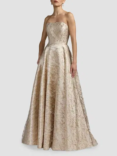 Mac Duggal Women's Strapless Brocade Fit & Flare Gown | Thumbnail 2 Mac Duggal Women's Strapless Brocade Fit & Flare Gown | Thumbnail 2