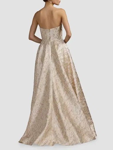 Mac Duggal Women's Strapless Brocade Fit & Flare Gown | Thumbnail 3 Mac Duggal Women's Strapless Brocade Fit & Flare Gown | Thumbnail 3