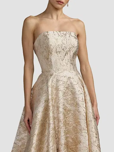 Mac Duggal Women's Strapless Brocade Fit & Flare Gown | Thumbnail 4 Mac Duggal Women's Strapless Brocade Fit & Flare Gown | Thumbnail 4