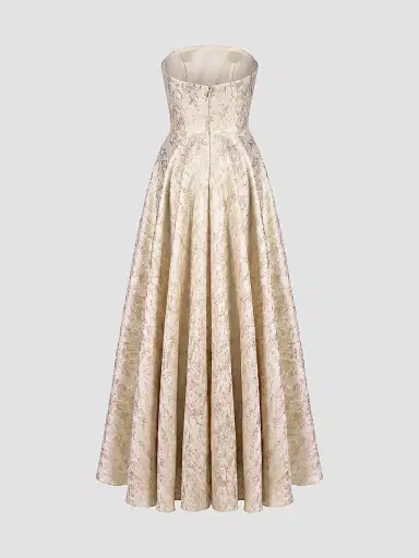 Mac Duggal Women's Strapless Brocade Fit & Flare Gown | Thumbnail 6 Mac Duggal Women's Strapless Brocade Fit & Flare Gown | Thumbnail 6