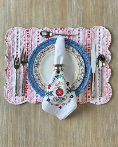 Juliska Villa Stripe Quilted Red Placemats, Set of 4 | Thumbnail 3 Juliska Villa Stripe Quilted Red Placemats, Set of 4 | Thumbnail 3