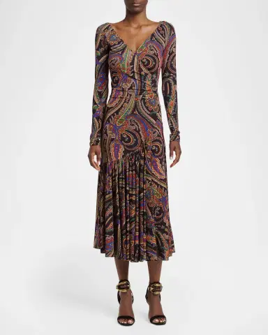 Etro Long-Sleeve Paisley Jersey Ruffle Midi Dress | Thumbnail 2 Etro Long-Sleeve Paisley Jersey Ruffle Midi Dress | Thumbnail 2