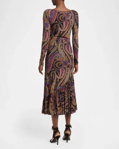 Etro Long-Sleeve Paisley Jersey Ruffle Midi Dress | Thumbnail 3 Etro Long-Sleeve Paisley Jersey Ruffle Midi Dress | Thumbnail 3