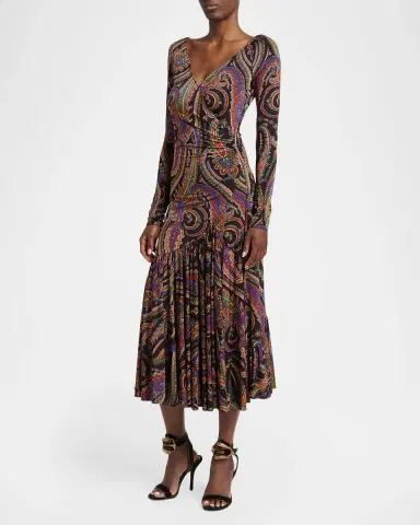 Etro Long-Sleeve Paisley Jersey Ruffle Midi Dress | Thumbnail 4 Etro Long-Sleeve Paisley Jersey Ruffle Midi Dress | Thumbnail 4