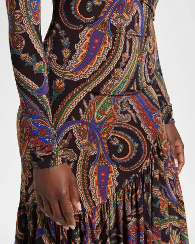 Etro Long-Sleeve Paisley Jersey Ruffle Midi Dress | Thumbnail 5 Etro Long-Sleeve Paisley Jersey Ruffle Midi Dress | Thumbnail 5