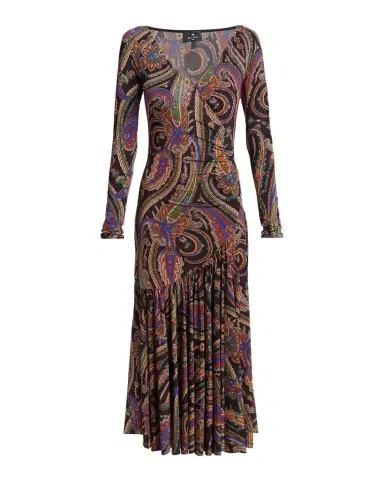 Etro Long-Sleeve Paisley Jersey Ruffle Midi Dress | Thumbnail 1 Etro Long-Sleeve Paisley Jersey Ruffle Midi Dress | Thumbnail 1