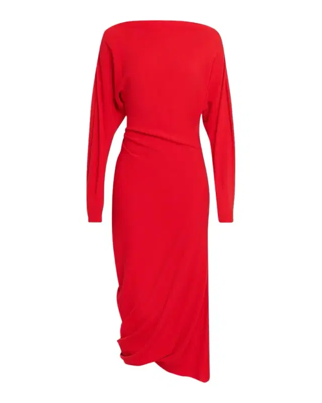 Sandra Gathered Boat-Neck Midi Dress Sandra Gathered Boat-Neck Midi Dress