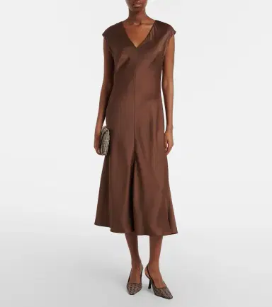 Brunello Cucinelli Monili satin midi dress | Thumbnail 2 Brunello Cucinelli Monili satin midi dress | Thumbnail 2