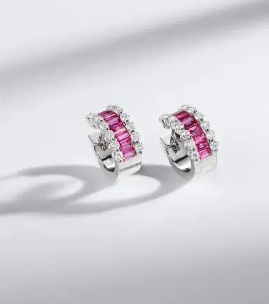 Bucherer Fine Jewellery Baguette Love 18kt white gold hoop earrings with rubies and diamonds | Thumbnail 5 Bucherer Fine Jewellery Baguette Love 18kt white gold hoop earrings with rubies and diamonds | Thumbnail 5
