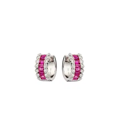 Bucherer Fine Jewellery Baguette Love 18kt white gold hoop earrings with rubies and diamonds | Thumbnail 1 Bucherer Fine Jewellery Baguette Love 18kt white gold hoop earrings with rubies and diamonds | Thumbnail 1