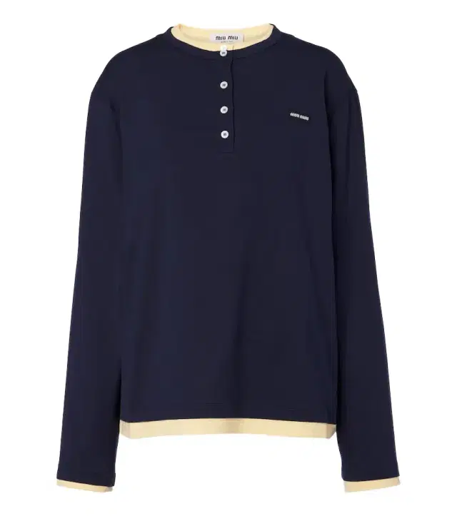 Layered cotton jersey Henley shirt Layered cotton jersey Henley shirt