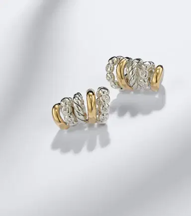 David Yurman DY Mercer sterling silver and 18kt gold hoop earrings with diamonds | Thumbnail 5 David Yurman DY Mercer sterling silver and 18kt gold hoop earrings with diamonds | Thumbnail 5