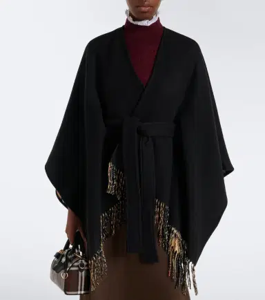 Burberry Check fringed wool cape | Thumbnail 3 Burberry Check fringed wool cape | Thumbnail 3