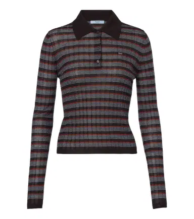 Prada Striped cashmere and silk polo sweater | Thumbnail 1 Prada Striped cashmere and silk polo sweater | Thumbnail 1