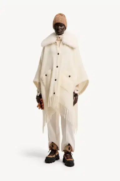 Moncler Grenoble Shearling Collar Mohair, Alpaca & Wool Blend Cape | Thumbnail 3 Moncler Grenoble Shearling Collar Mohair, Alpaca & Wool Blend Cape | Thumbnail 3
