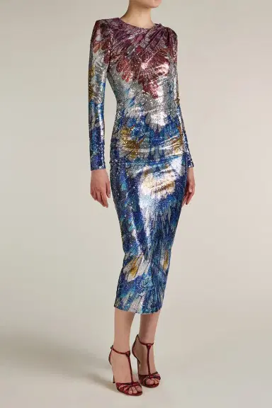 Mary Katrantzou Lico Sequin Long Sleeve Midi Dress | Thumbnail 2 Mary Katrantzou Lico Sequin Long Sleeve Midi Dress | Thumbnail 2