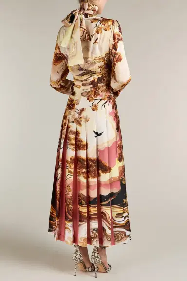 Mary Katrantzou Alexis Landscape Print Tie-Neck Midi Dress | Thumbnail 3 Mary Katrantzou Alexis Landscape Print Tie-Neck Midi Dress | Thumbnail 3